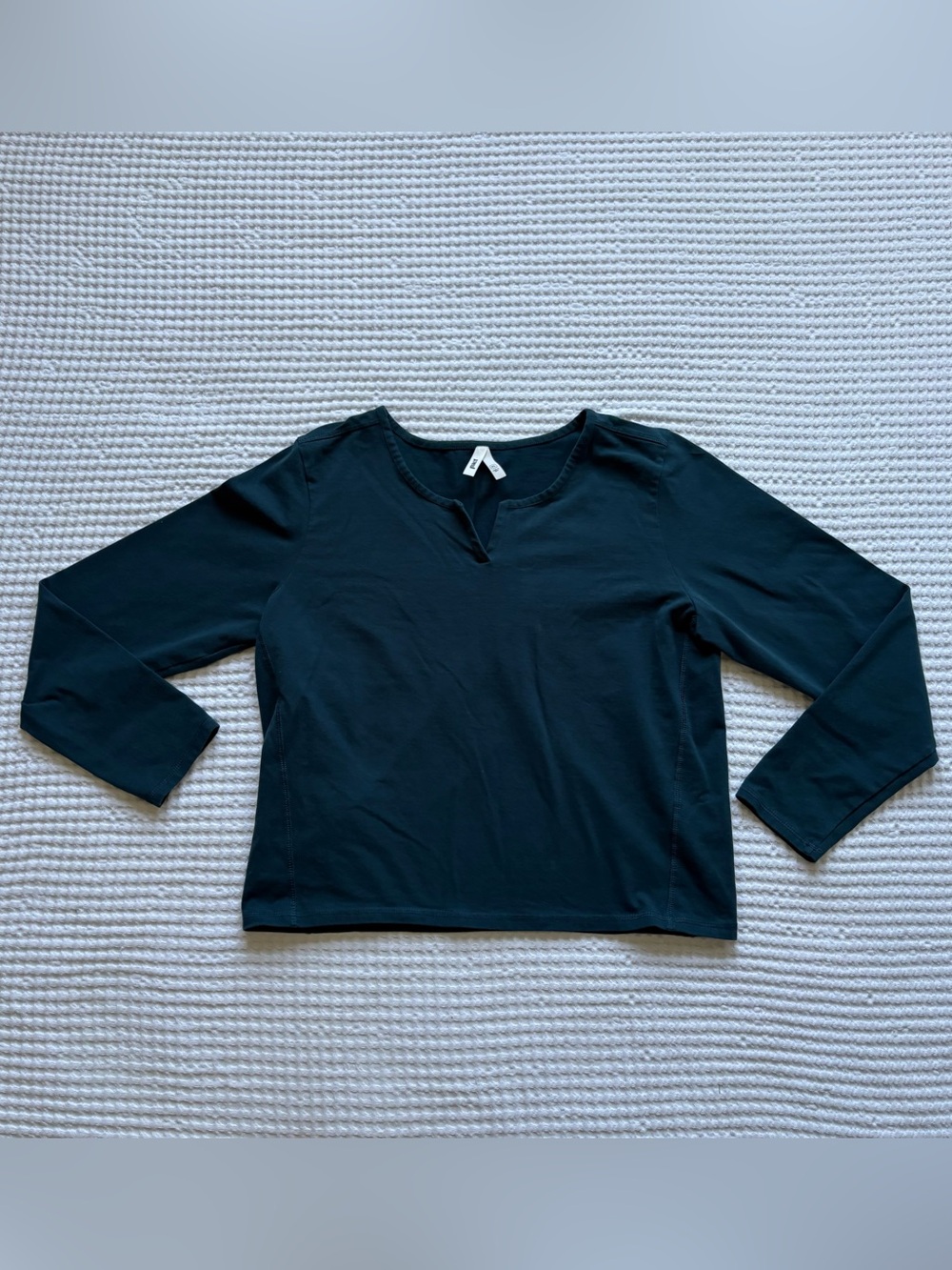 Pact Organic Cotton Split Neck Long Sleeve Tee Deep Teal Size XL